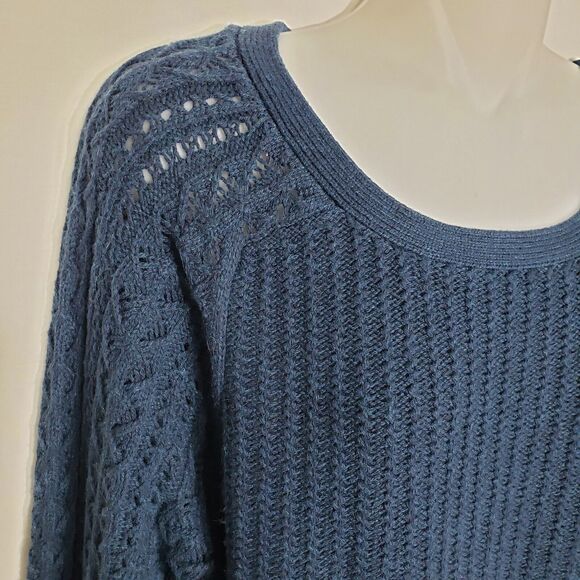 Ann Taylor Loft Womens Sweater Large Blue Cable Open Knit Round Neck Wool Blend - Picture 4 of 10